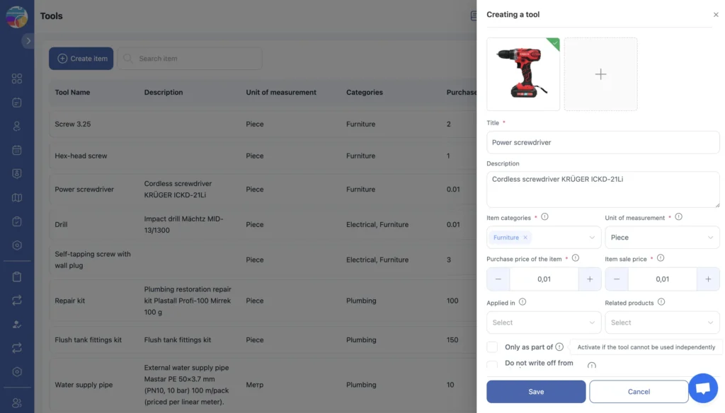 Inventory – Cordless Screwdriver