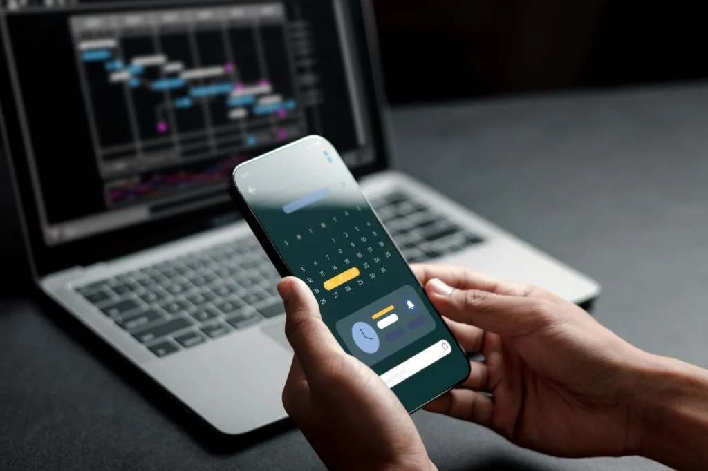 Field service worker using mobile access feature in the Shifton app to manage schedules securely.