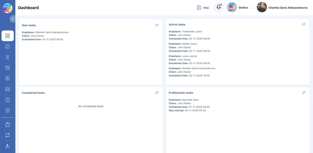 Shifton Dashboard – Task Management Overview