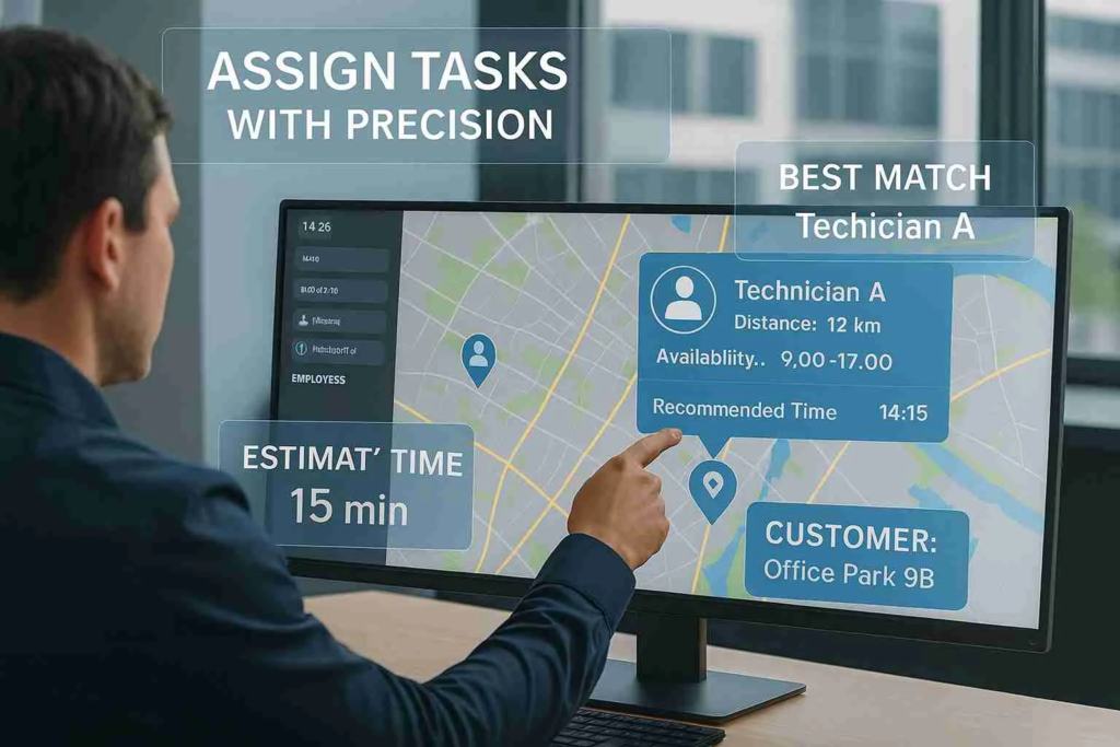 Illustration representing precise task assignment in field service operations.