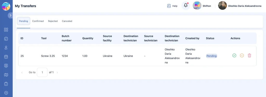 Shifton Transfers – Manage and Track Equipment Movements
