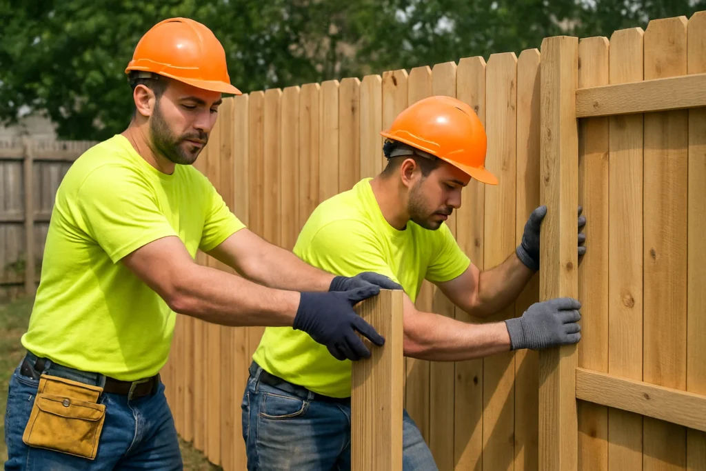 Crew installing a metal security fence at an industrial site — Shifton Field Service