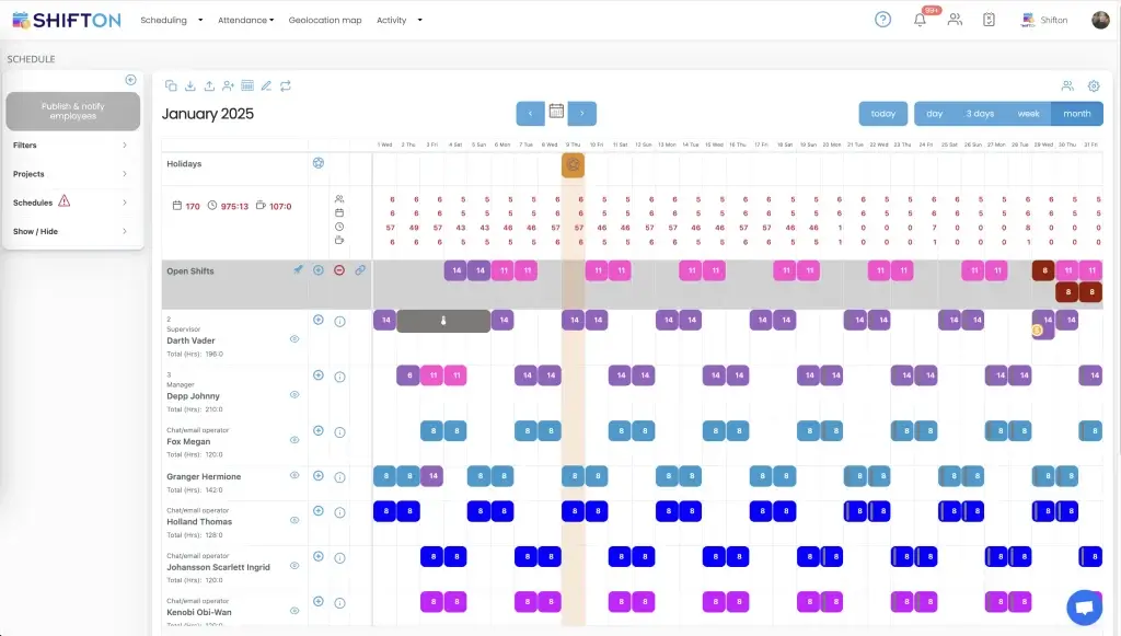 Efficient January 2023 Shift Scheduling Interface