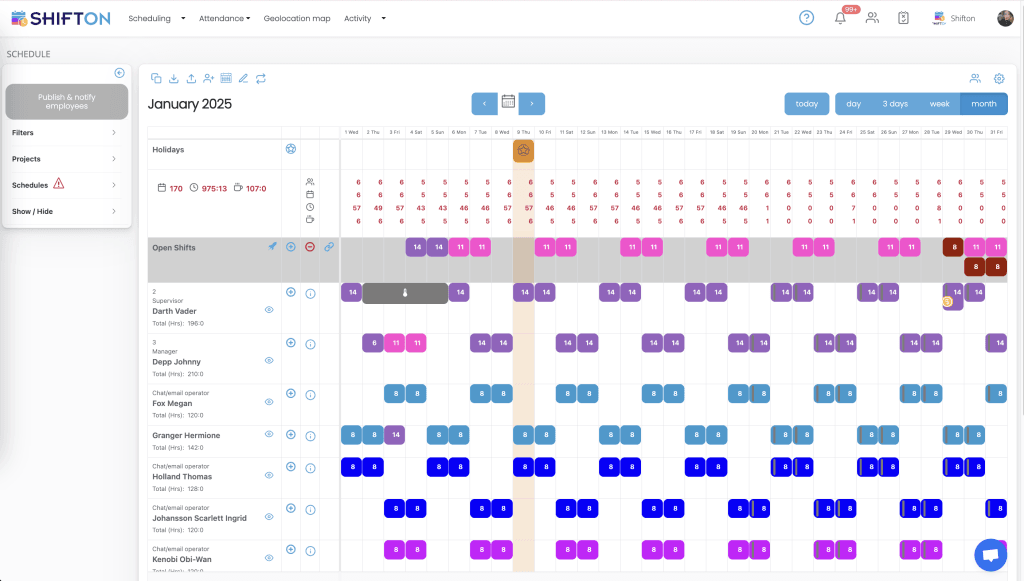 Efficient Shift Management Calendar for January 2025
