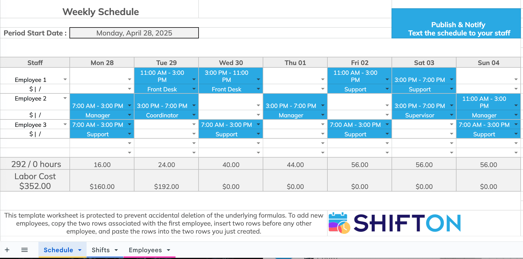 ShiftOn Schedule Template Preview
