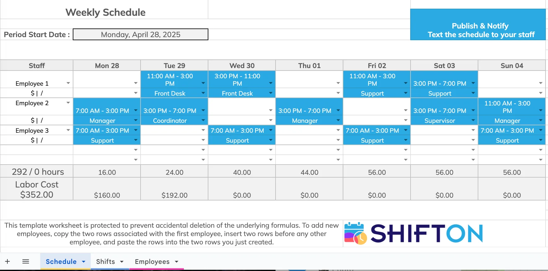 ShiftOn Schedule Template Preview