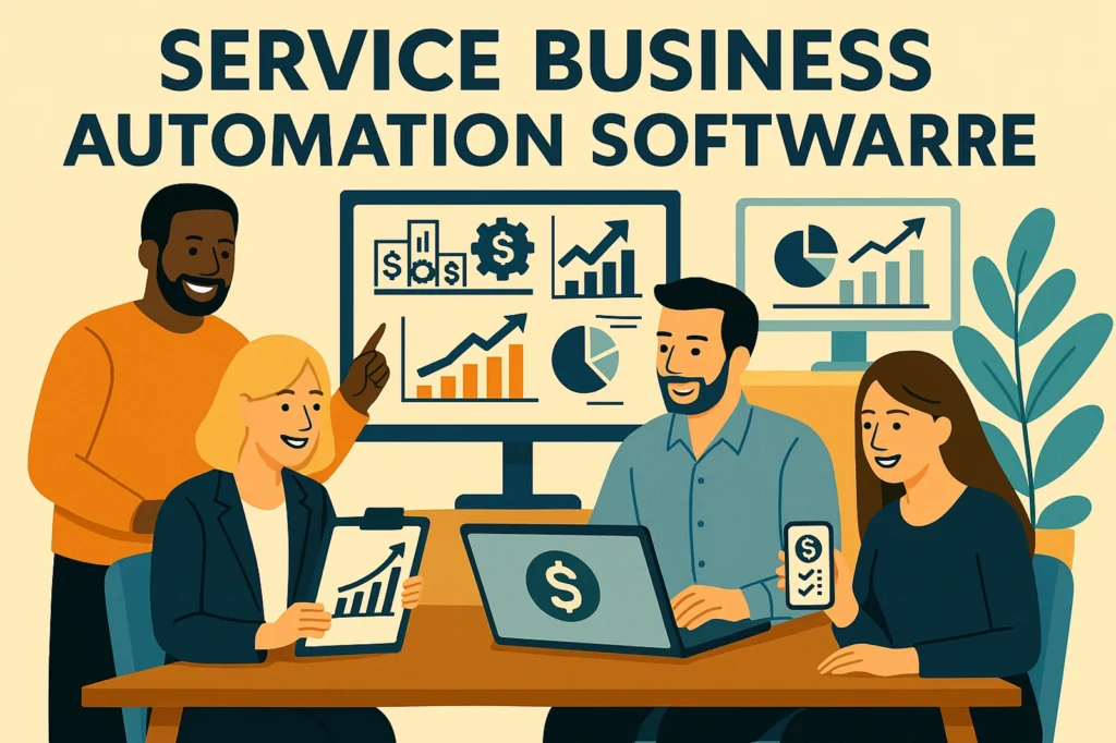 Team using service business automation software to optimize workflows and improve productivity