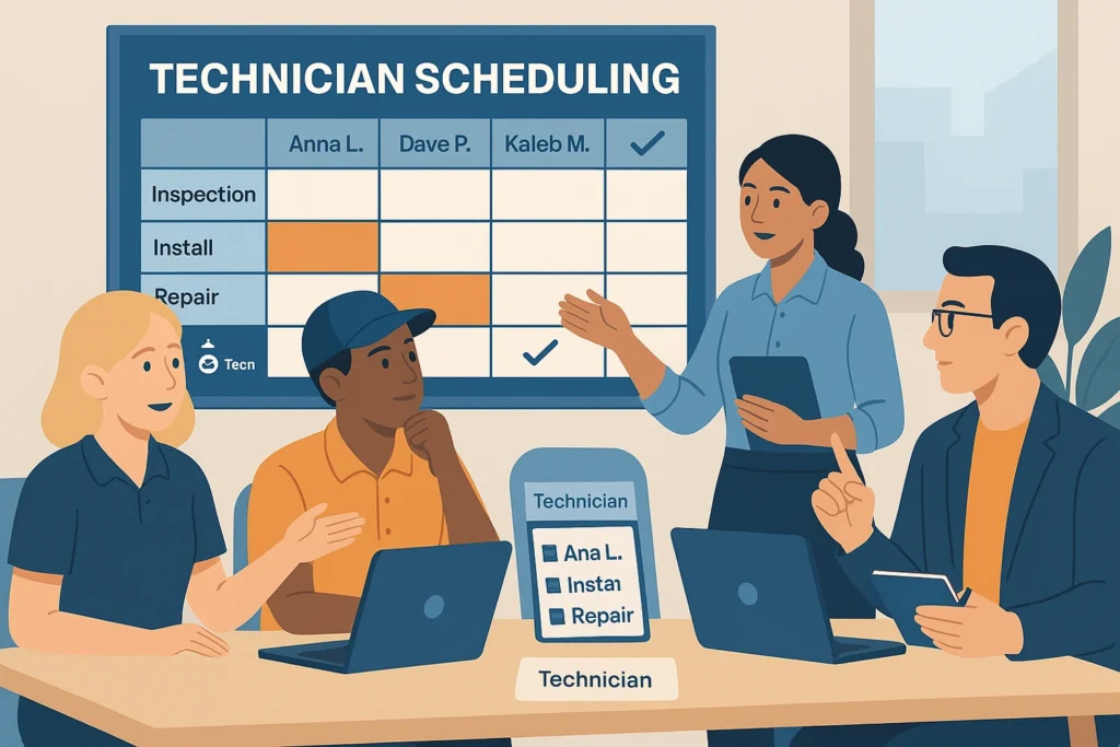 Technicians planning work schedule using Shifton technician scheduling software