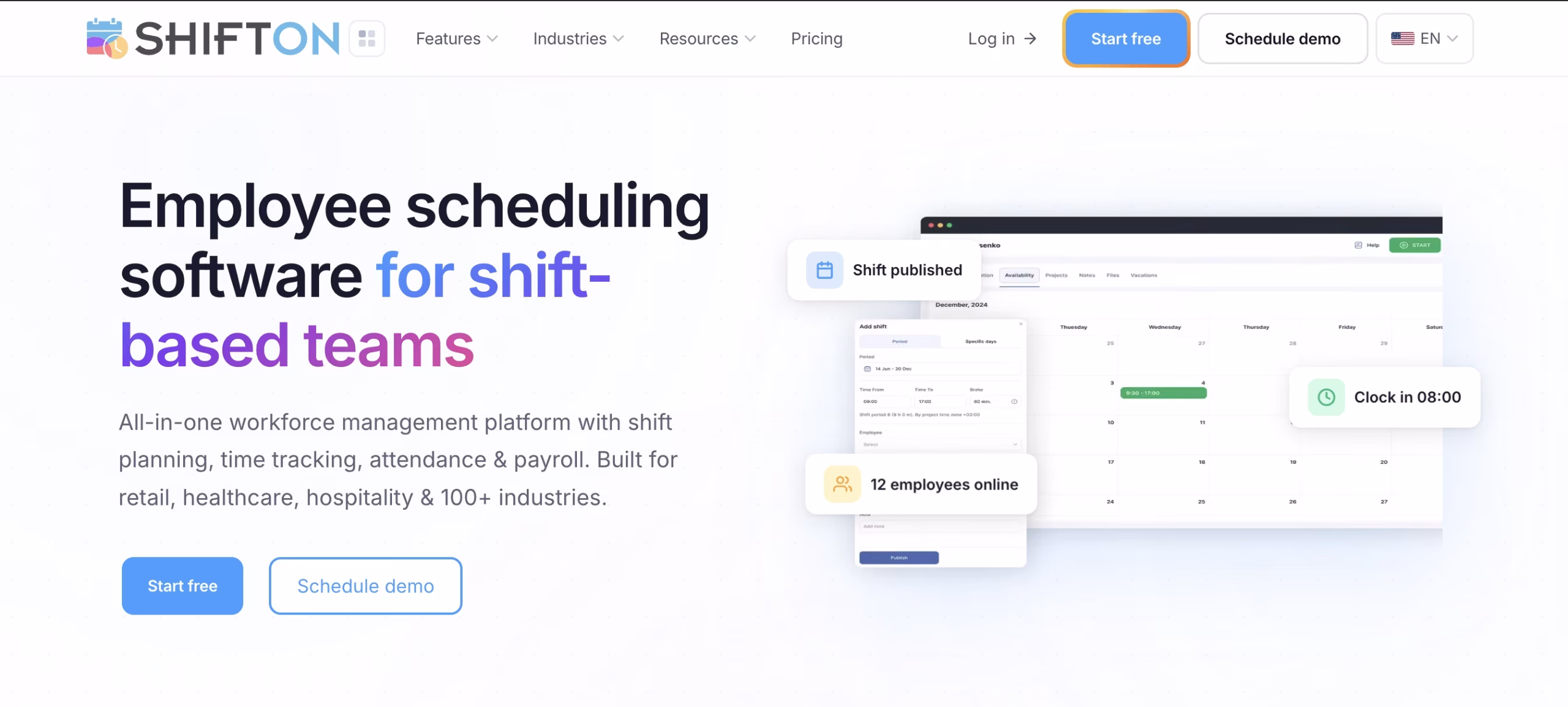 Shifton employee scheduling software dashboard showing shift calendar for small business teams