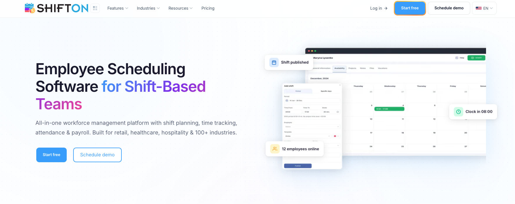 Interface de l'application de pointage gratuite Shifton pour petites entreprises