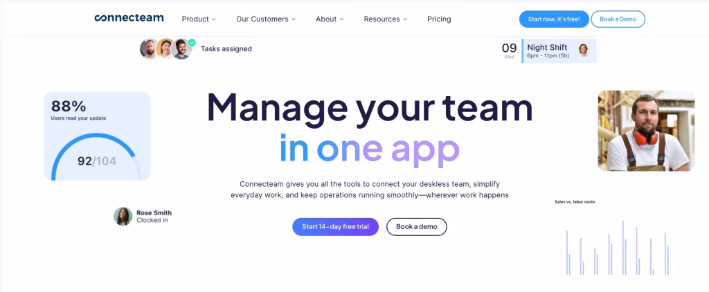 Connecteam aplikace pro registraci času pro terénní týmy - geofencing a řízení čet