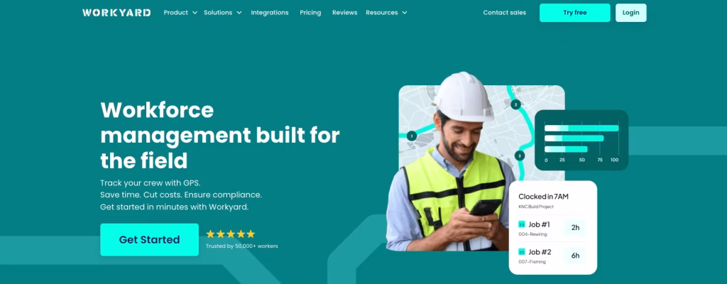 Workyard GPS sledování pracovní doby pro dodavatele - drobečková trasa a ověření geofence