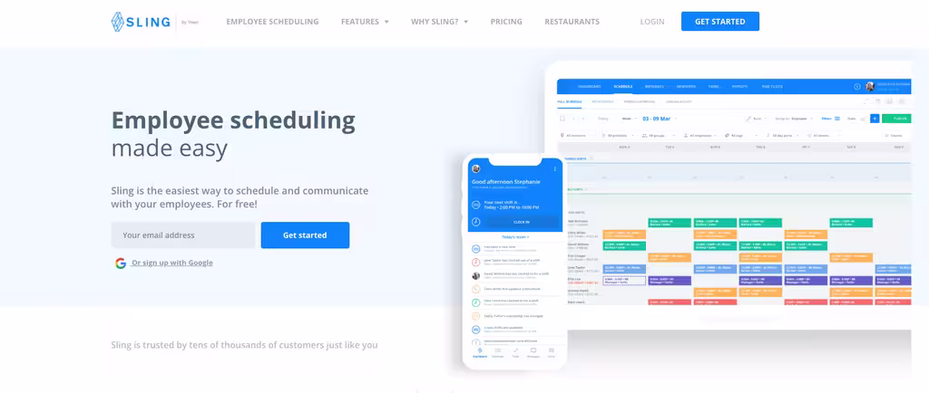 Sling scheduling with free plan for up to 30 users Sling shift scheduling dashboard with labor cost tracking