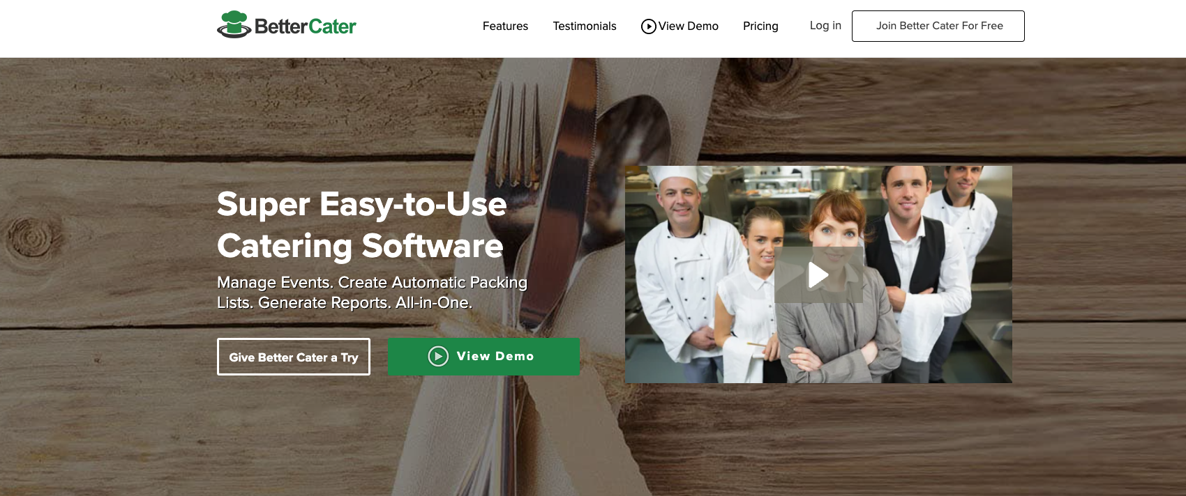 Better Cater - catering software for small business and food trucks Better Cater catering management software showing proposal, BEO and packing list workflow