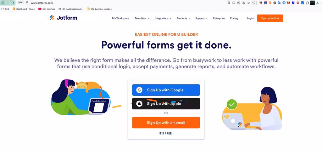 JotForm tvůrce formulářů použitý pro příjem zakázek služeb v terénu a kontrolní seznamy