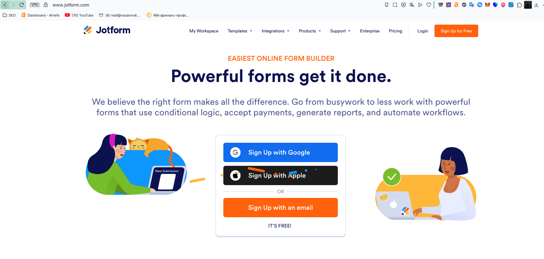 JotForm form builder used for field service job intake and inspection checklists