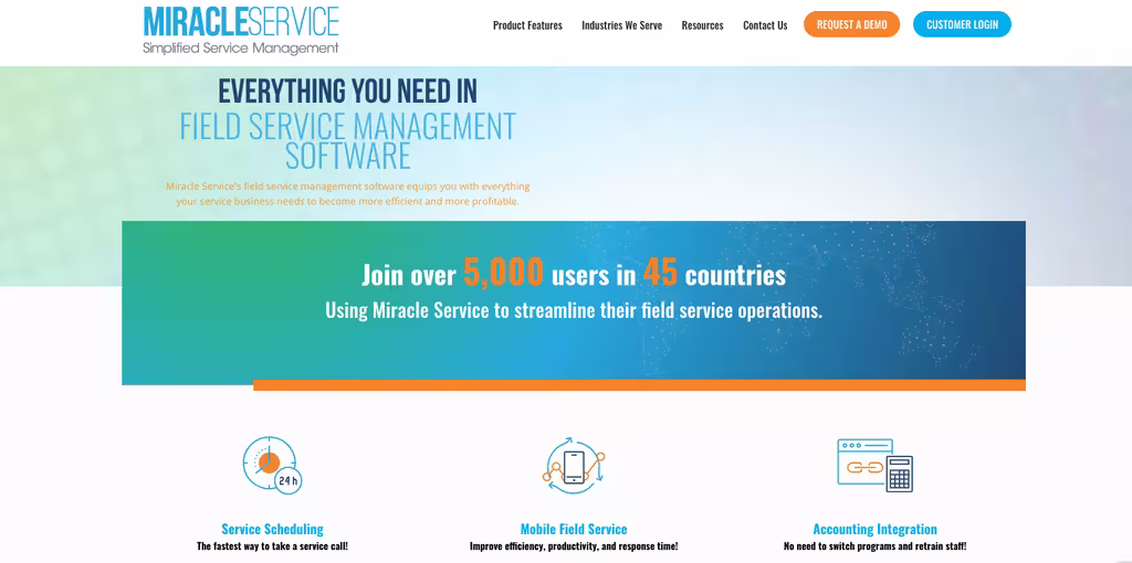 Miracle Service software pro správu služeb v terénu zobrazující servisní smlouvy a sledování skladu