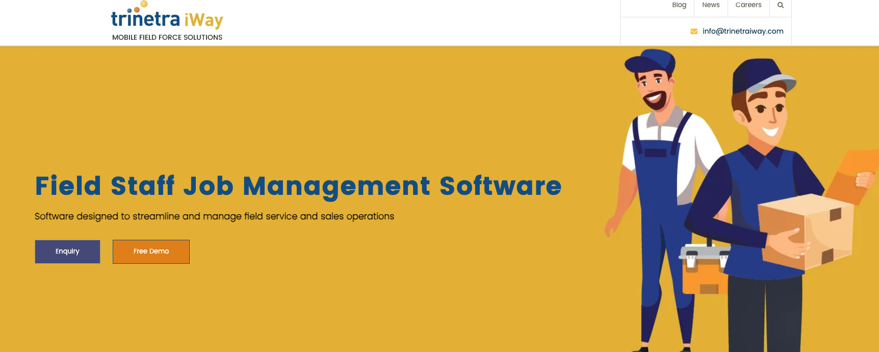 Trinetra iWay field service software showing GPS technician tracking and dispatch dashboard