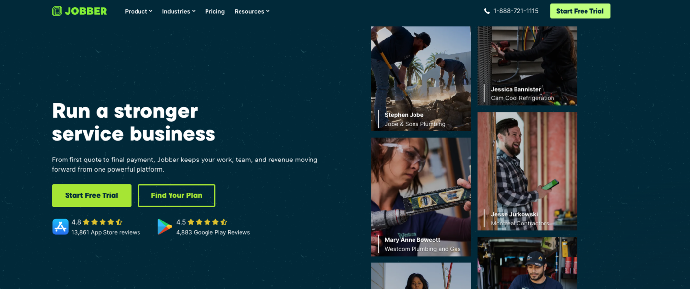 Jobber landscaping CRM and quote-to-invoice flow built for home service businesses, with client hub and recurring jobs