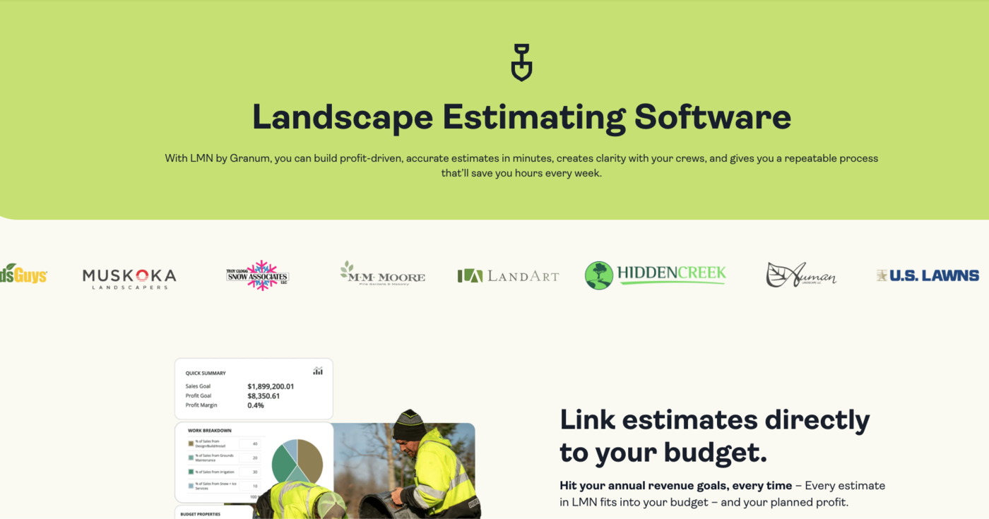 LMN landscape business management software with budgeting, estimating, and crew time tracking for landscaping contractors