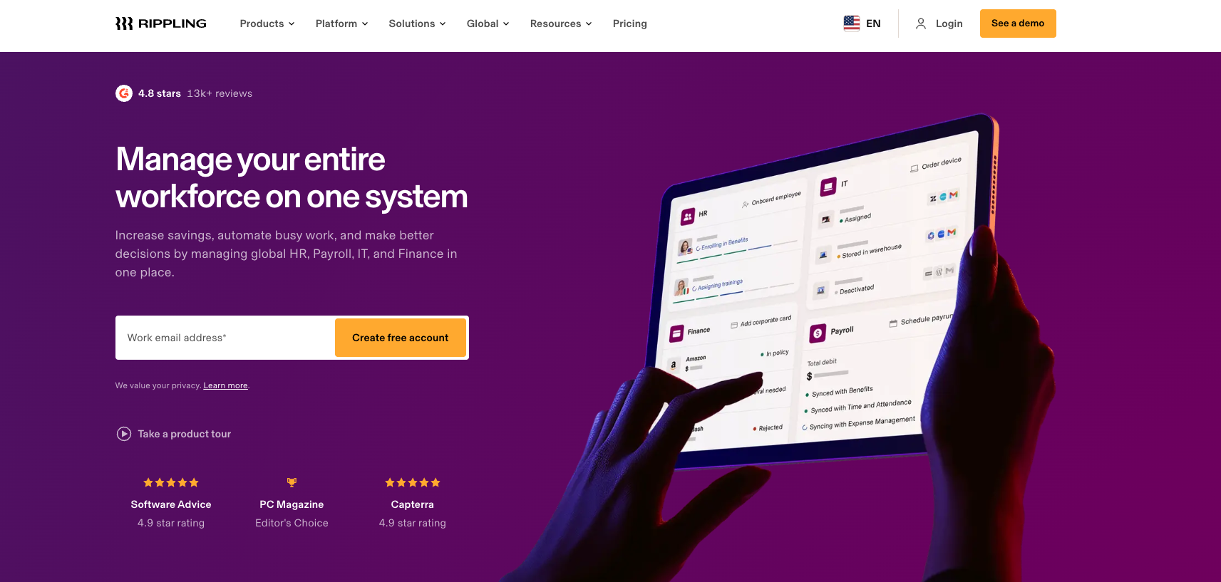 Rippling HR, IT and payroll platform - BambooHR alternative for scaling companies