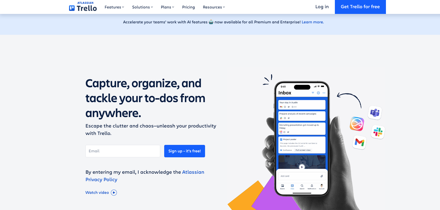 Trello kanban board for simple team task management