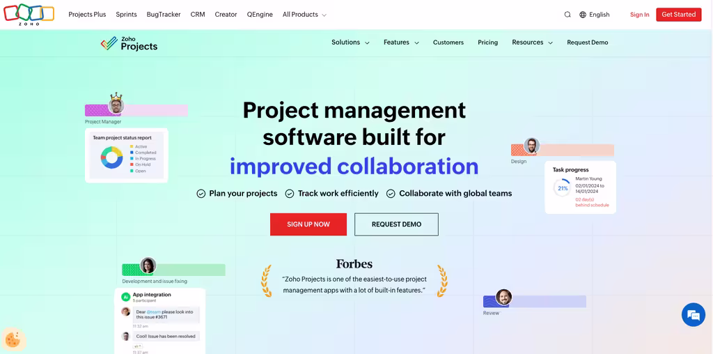 Interfaz del software de gestión de proyectos y equipos Zoho Projects