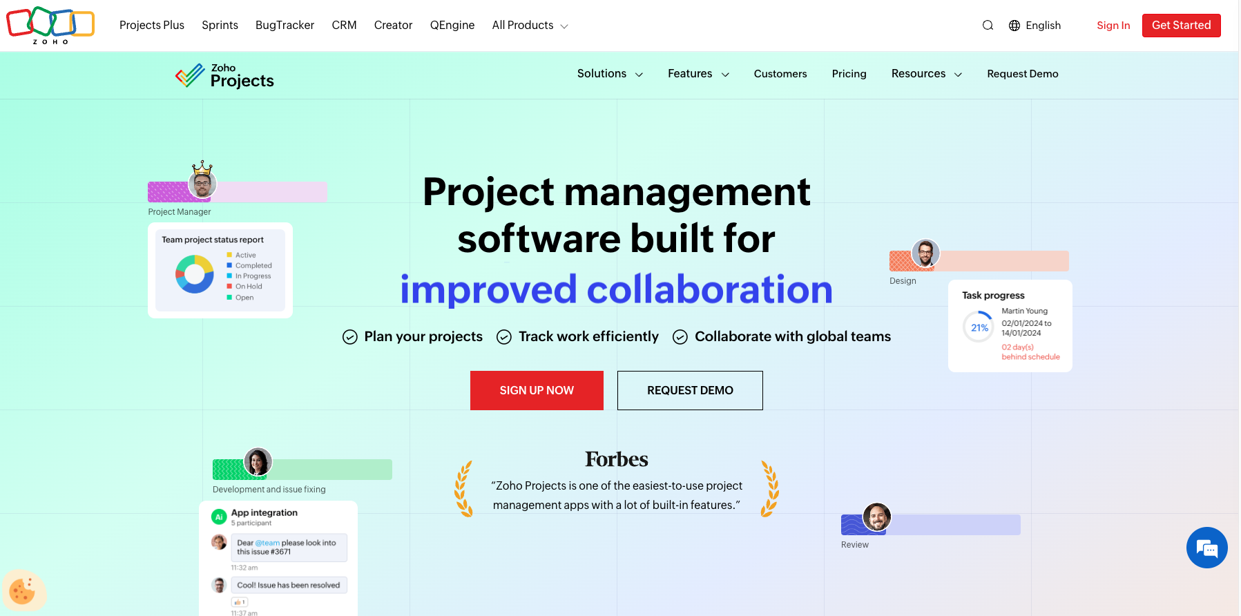 Zoho Projects team and project management software interface