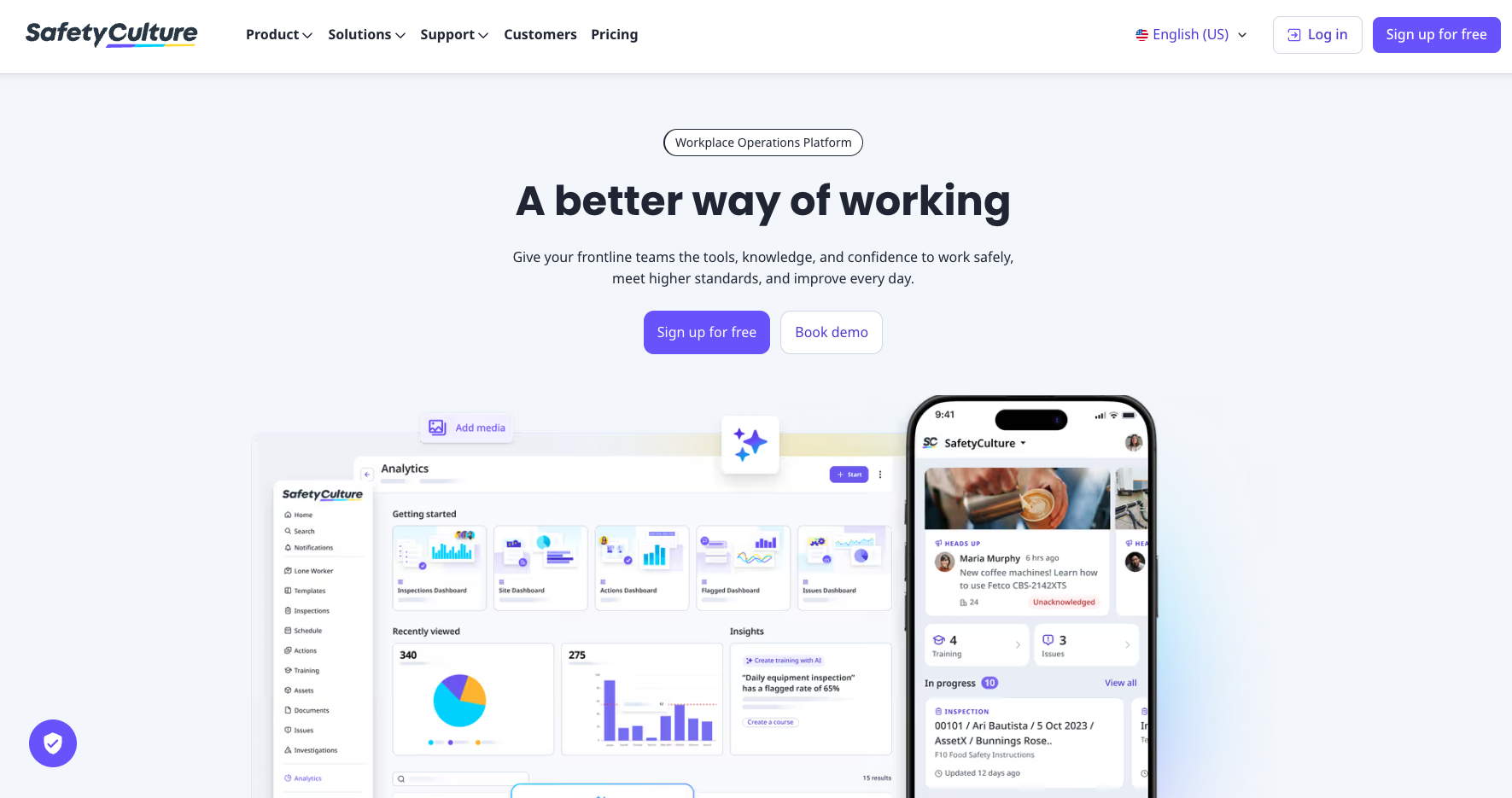 SafetyCulture inspection templates and task reporting dashboard
