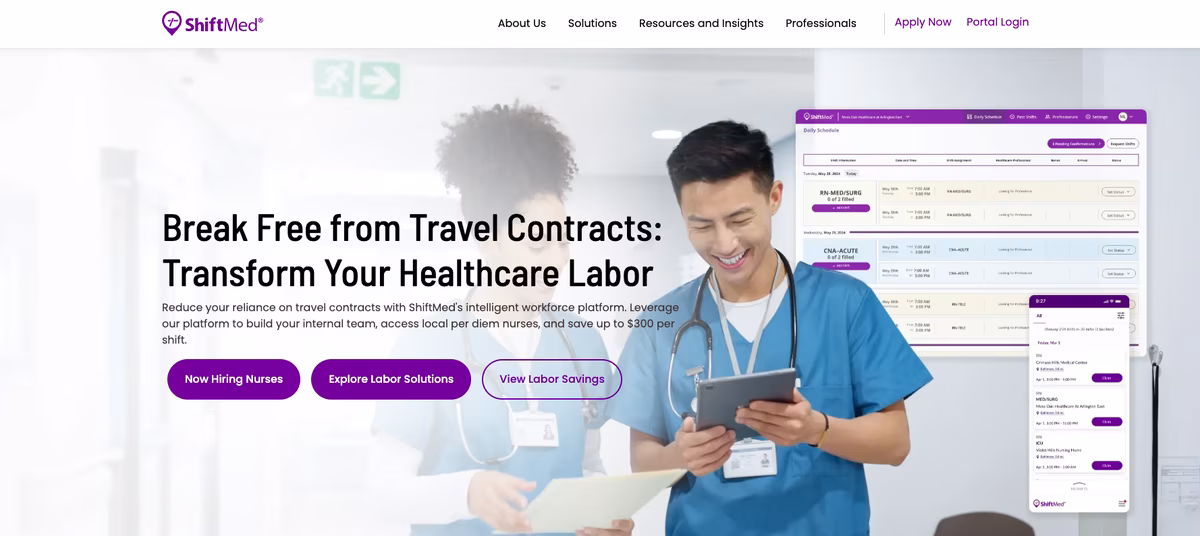 ShiftMed open shift management and W-2 clinician network ShiftMed healthcare workforce management filling open shifts from a W-2 clinician network