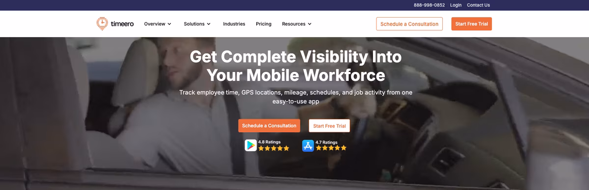 Timeero GPS time and mileage tracking for mobile contractor crews