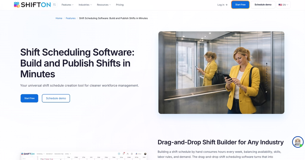 Shifton shift scheduling software Shifton shift scheduling page showing the drag-and-drop shift builder