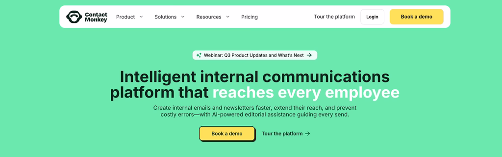 ContactMonkey internal email campaign builder showing employee newsletter analytics