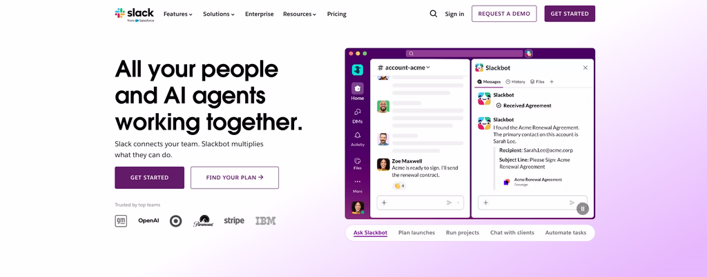 Slack workspace showing channels, threads and a huddle in a team communication app
